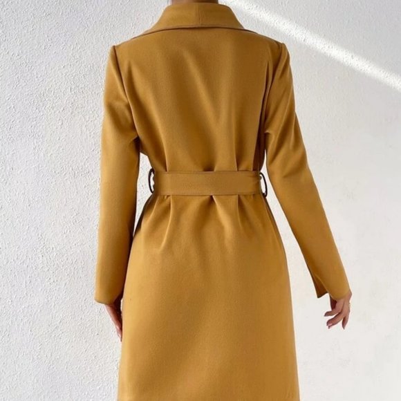 Belted Waterfall Collar Trench Overcoat Coat Jacket - Picture 2 of 6